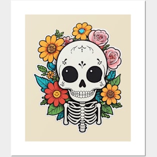 Cute floral kawaii skeleton No.9 Posters and Art